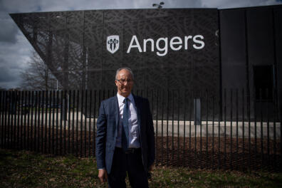 SCO Angers football club's president Said Chabane poses after a press conference at the club's headquarters in Angers, western France, on March 26, 2021, to announce the club's head coach will leave the club at the end of the L1 season. (Photo by LOIC VENANCE / AFP)