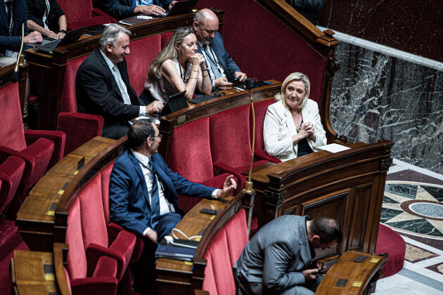  The president of the Rassemblement National group, Marine Le Pen, at the Assemblée Nationale, July 18, 2022.