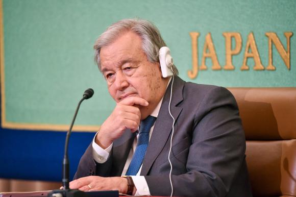 Le secrétaire général des Nations unies, Antonio Guterres, en conférence de presse, à Tokyo, le 8 août 2022.