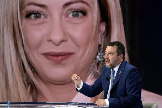 Italian League leader Matteo Salvini, a guest on the TV talk show 
