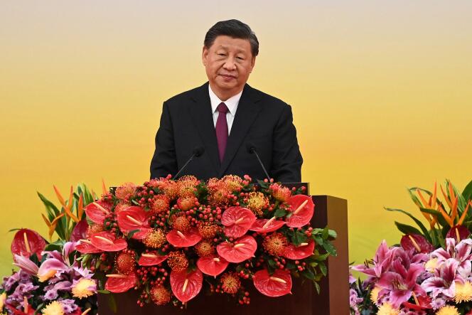 Chinese President Xi Jinping following a swearing-in ceremony to inaugurate the city's new leader and government, in Hong Kong on July 1, 2022. 