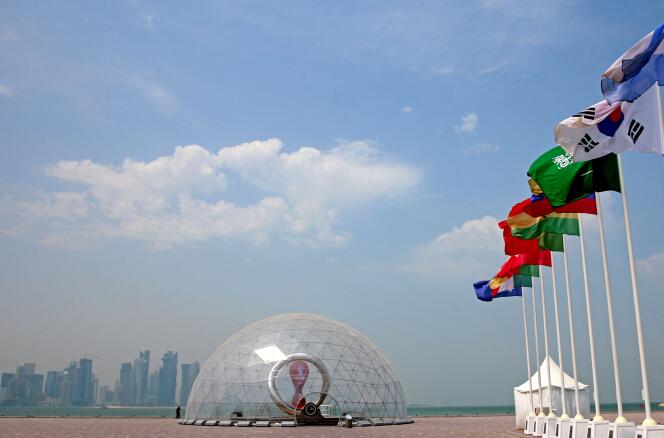 General view of the dome covering the countdown to the 2022 FIFA World Cup in Qatar, Doha, on August 10, 2022.