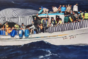 A handout photo released on June 28, 2022 by Hellenic Coast Guard shows migrants on a boat during a search and rescue operation off Karpathos island. 