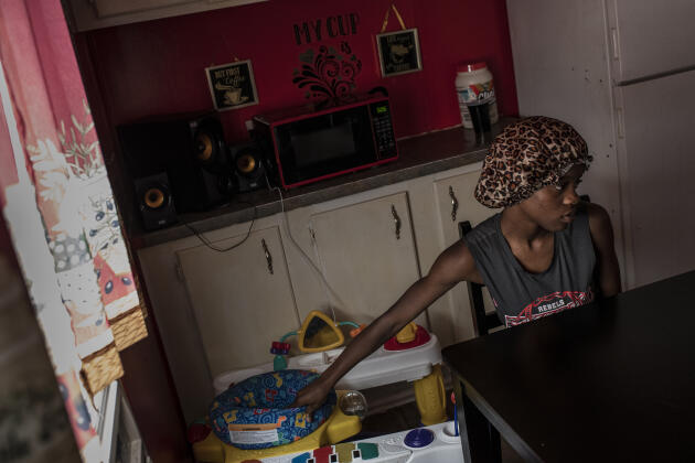 Shantana Stamps, 16, at her mother's home in the Angualla neighborhood of Delta, Mississippi, on July 13, 2022. She has a 4-month-old son and lives with her mother and aunts. She is still in school and her partner comes to see her almost every day after work. She was not using contraception. She knew it was available but did not know where to get it or who to contact.