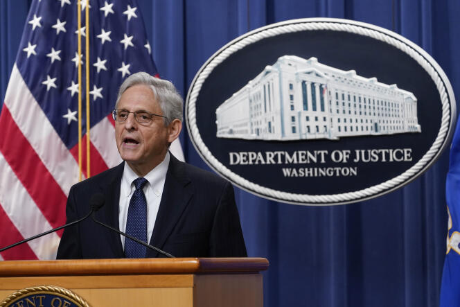 Attorney General Merrick Garland speaks at the Justice Department Thursday, Aug. 11, 2022, in Washington, DC, United States.