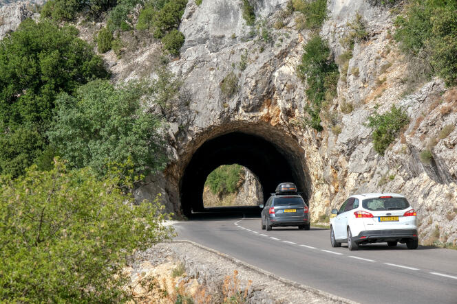 A departmental road near Combe d'Arc in Ardèche, July 17, 2022. 