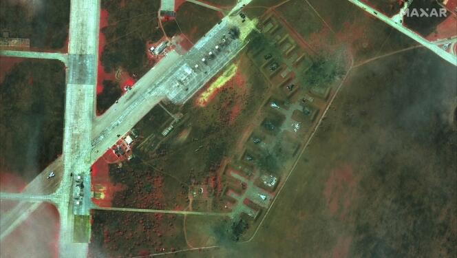 Una vista infrarroja del aeródromo militar en Saky (Crimea) después de un ataque llevado a cabo el 9 de agosto de 2022. Aquí, 10 de agosto de 2022. 