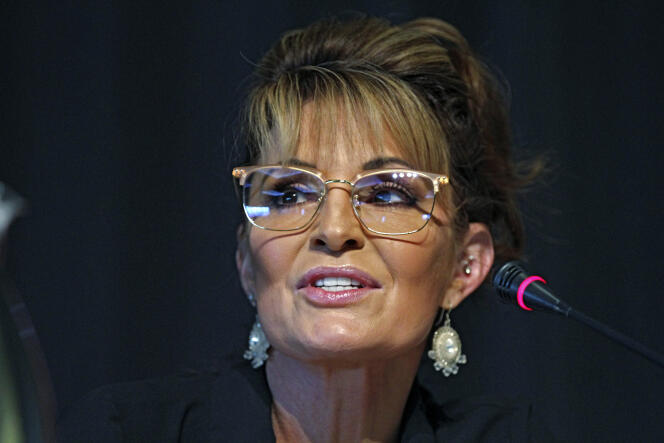 Sarah Palin, a Republican seeking the sole US House seat in Alaska, speaks during a forum for candidates May 12, 2022, in Anchorage, Alaska.