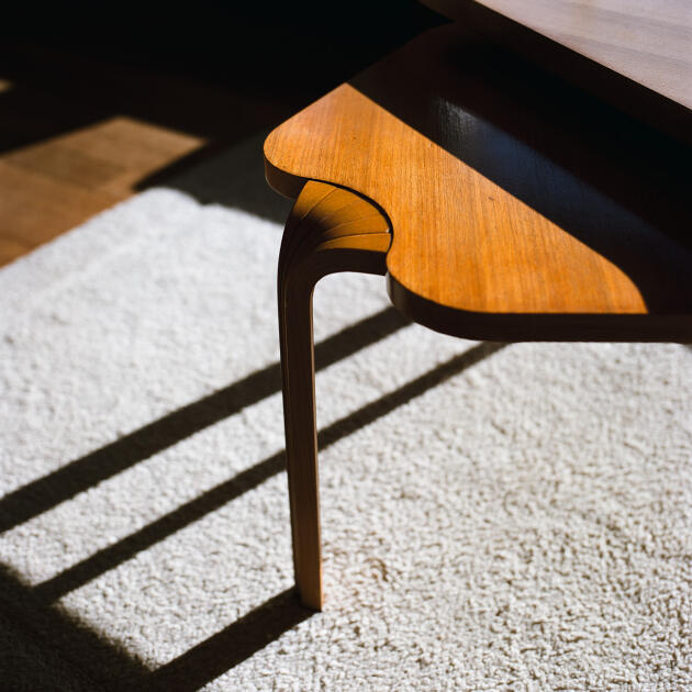 A detail of the lily motif table, custom-designed by the architect.