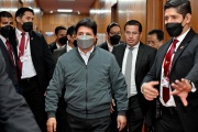 Peruvian President Pedro Castillo arrives at the prosecutor's office in Lima on August 3, 2022. 