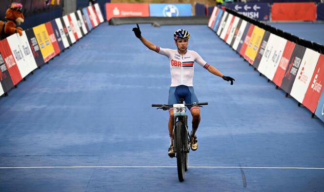 Britain's Tom Pidcock during his victory in the cross-country mountain bike event at the European Championships in Munich, Germany, August 19, 2022.
