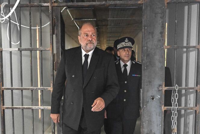 French Minister of Justice Eric Dupond-Moretti visits the rehabilitation site of the former center for minors in the Fleury-Mérogis prison, south of Paris, on August 23, 2022.