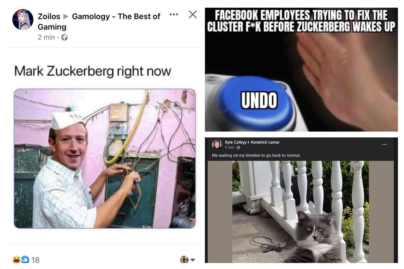 Des messages tirant parti du bug affectant Facebook pour se moquer du dysfonctionnement.