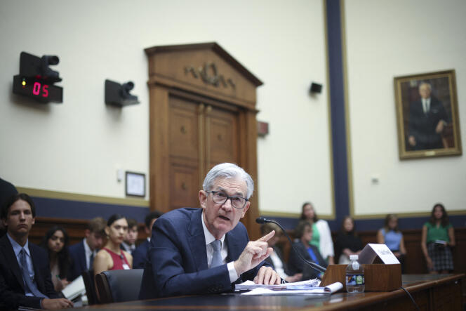 Jerome Powell, chairman of the Federal Reserve (central bank of the United States), testifies before the Financial Services Committee of the House of Representatives, on June 23, 2022, in Washington.