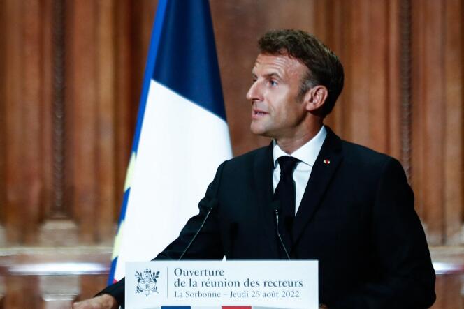 Emmanuel Macron at the opening of the meeting of the rectors of the academies in Paris, August 25, 2022.