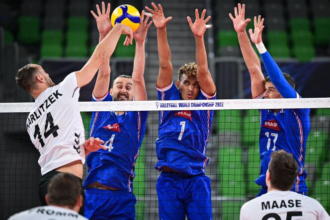 The French volleyball team, Olympic champions in Tokyo, beat Germany 3-0 (25-22, 28-26, 26-24) at the opening of the World Cup on August 26, 2022 in Ljubljana, Slovenia.