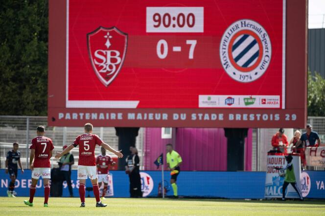 The scoreboard bears witness to the heavy defeat imposed by Montpellier in Brest, at the Francis-Le Blé stadium, for the 4ᵉ day of Ligue 1, on August 28, 2022.