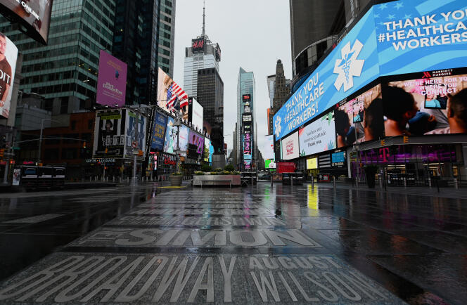 The Times Square district of Manhattan, in the midst of an epidemic, on April 9, 2020.