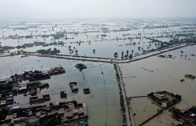 Underwater homes in the city of Sohbat Pur, a district of Balochistan province in southwestern Pakistan, on Tuesday, Aug.30, 2022.