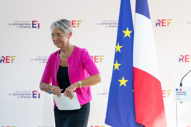 Elisabeth Borne lors de la rencontre des entrepreneurs de France organisée par le Medef, à Paris, le 29 août 2022.