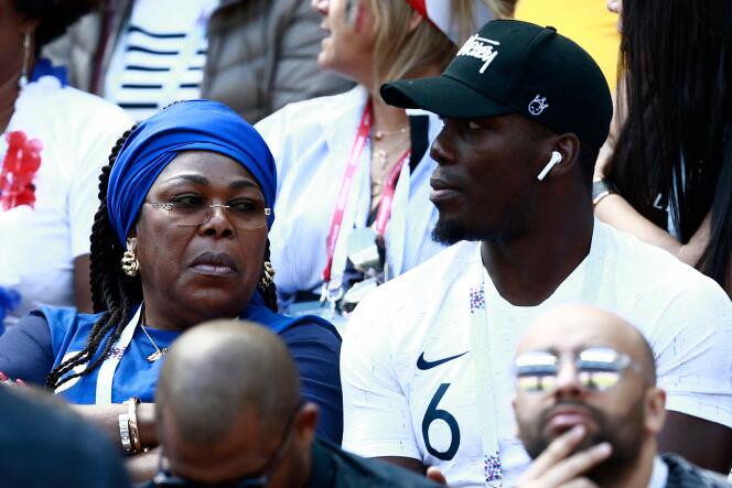 Yeo Moriba, mother of French midfielder Paul Pogba and brother Mathias Pogba attend the 2018 World Cup Group C soccer match between France and Australia at Kazan Arena, Kazan, Russia , June 16, 2018.