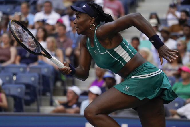 Venus Williams, of the United States, chases down a shot from Alison Van Uytvanck, of Belgium, during the first round of the US Open tennis championships, Tuesday, Aug. 30, 2022, in New York.