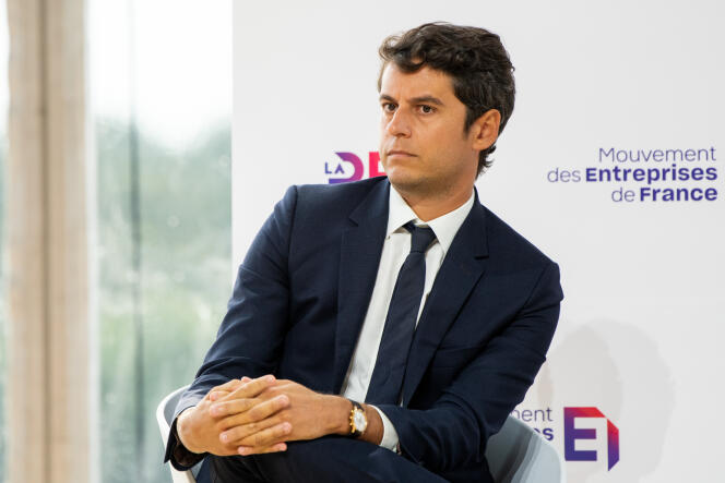 Gabriel Attal, ministre délégué chargé des comptes publics, lors de l’université d’été du Medef, le 30 août 2022, à Paris.