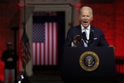 US President Joe Biden during his speech at Independence National Historical Park in Philadelphia, Pennsylvania, on September 1, 2022.
