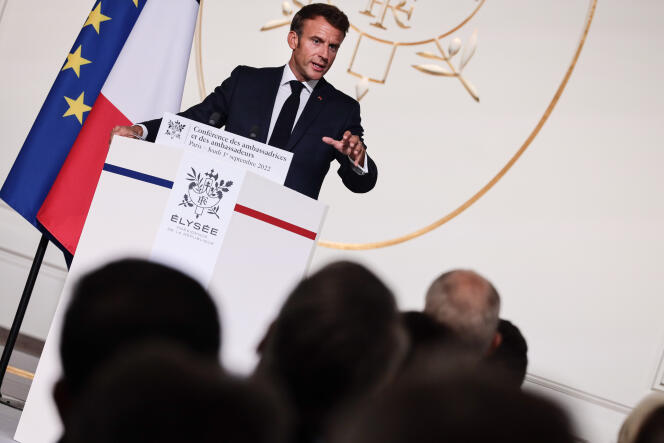 Emmanuel Macron, durante la conferencia de embajadores franceses, en el Palacio del Elíseo, 1 de septiembre de 2022. 