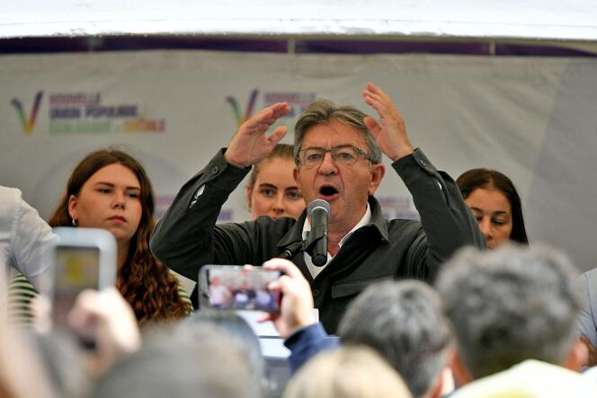 The leader of La France insoumise, Jean-Luc Mélenchon, gives a speech at the Braderie de Lille, September 3, 2022. 