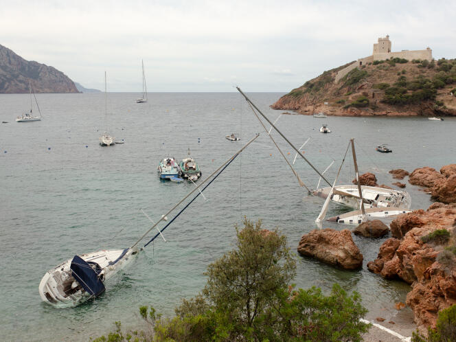 Hameau de Girolata sur la commune d'Osani, Corse du sud, le 31 août 2022, près de deux semaines avec la tempête meurtrière qui a frappé la côte occidentale de la Corse.