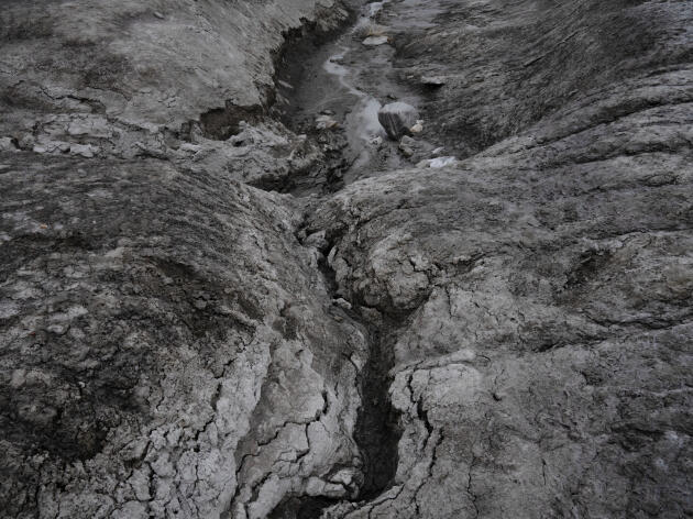 Water and ice carve the Sondre Strom sand deposits in Kangerlussuaq, Greenland, May 23, 2022.