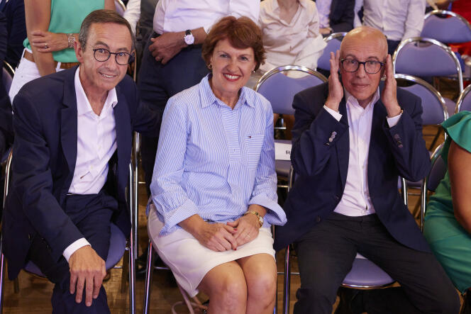 Bruno Retailleau, Annie Genevard and Eric Ciotti, at the youth campus of the Les Républicains party, in Angers, on September 3, 2022.