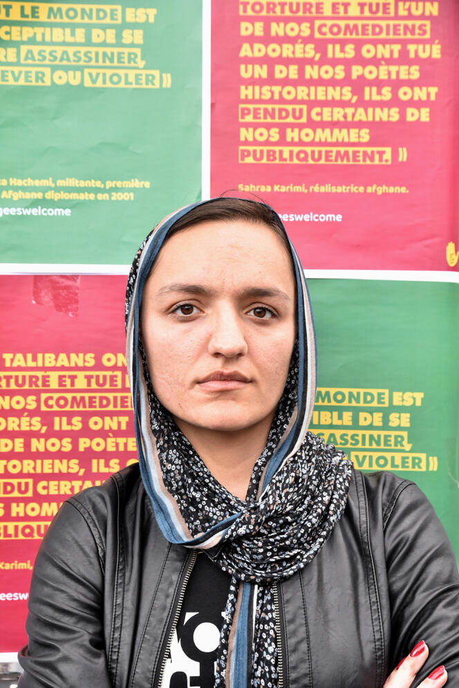 Zarifa Ghafari le 5 septembre 2021, lors d’un rassemblement de soutien au peuple afghan tenu place de la République, à Paris.