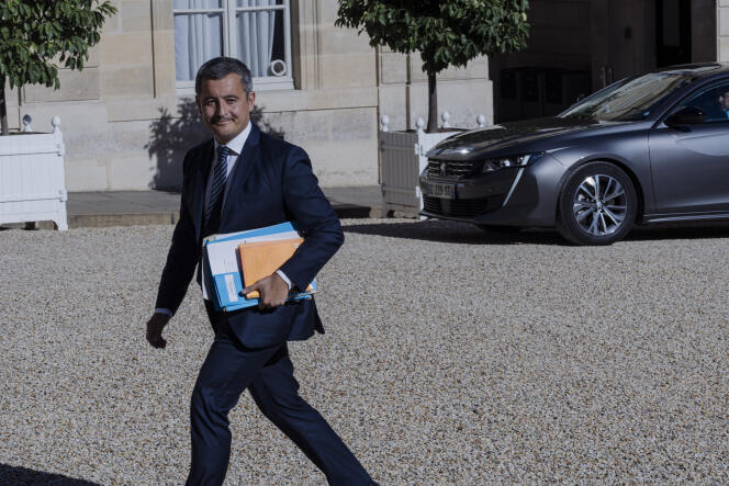 Interior Minister Gérald Darmanin arrives at the Elysée Palace for the back-to-school council of ministers on August 24, 2022.