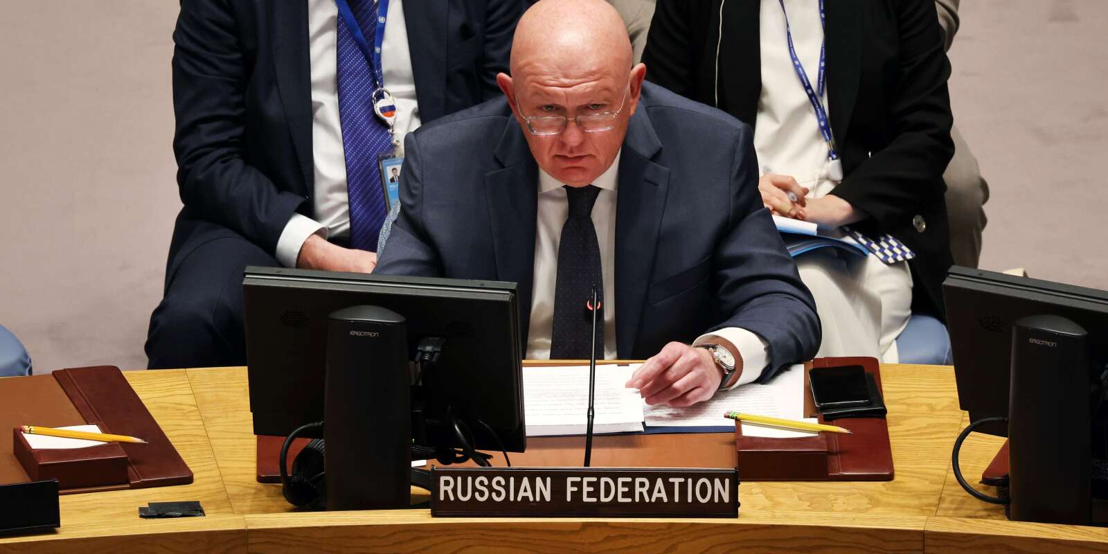 L’ambassadeur de Russie auprès des Nations Unies Vassily Nebenzia s’exprime lors d’une réunion du Conseil de sécurité des Nations unies sur la situation à la centrale nucléaire de Zaporijia, le 6 septembre 2022 à New York.