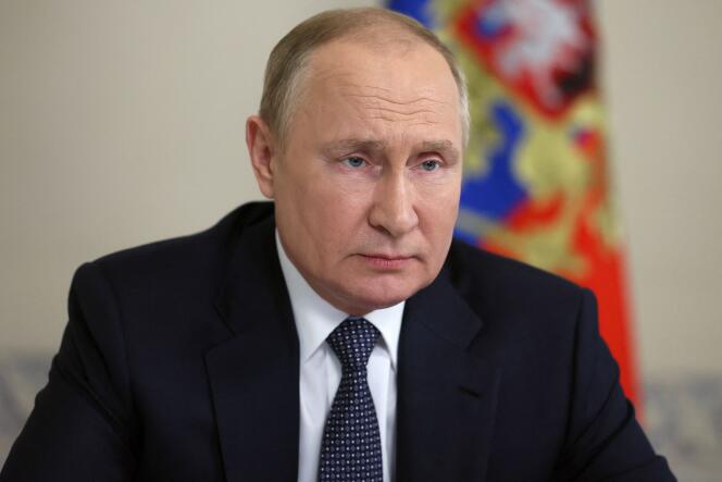 Le président russe, Vladimir Poutine, lors d’une réunion avec les membres du Conseil de sécurité par téléconférence à Moscou, le 22 juin 2022. 