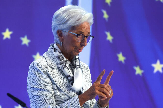 Il presidente della Banca centrale europea Christine Lagarde parla alla stampa della politica monetaria dell'istituzione, a Francoforte, in Germania, l'8 settembre 2022. 