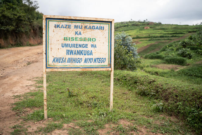 An entrance sign in Bisesero, Rwanda, in December 2020.