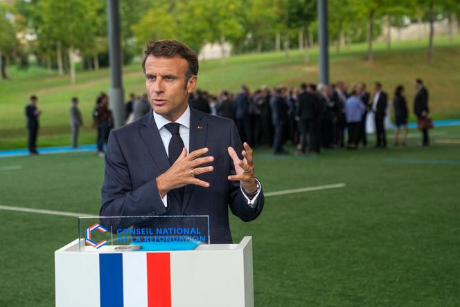 Emmanuel Macron, in Marcoussis (Essonne), Thursday September 8, 2022, on the occasion of the launch of the National Council for Refoundation.