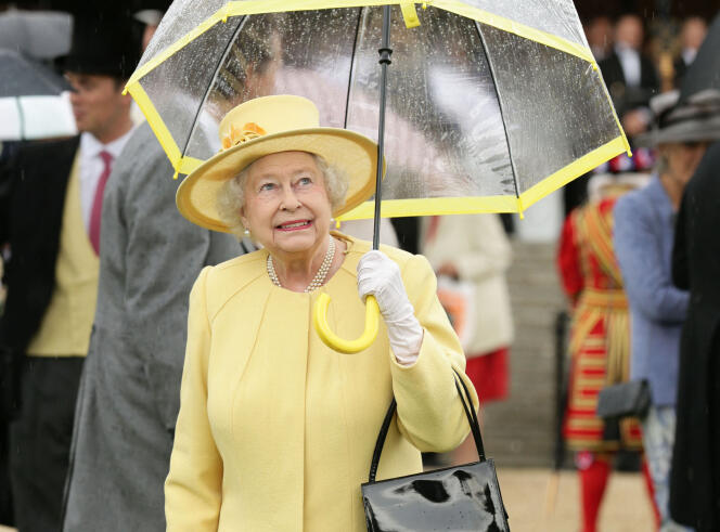 Queen Elizabeth II at a garden party at Buckingham Palace on June 3, 2014.