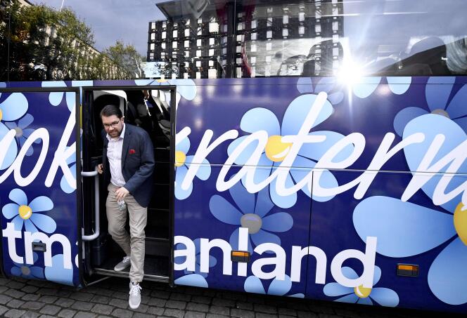 Jimmie Akesson, leader of the Democrats of Sweden party, arrives for a campaign rally in Vasteras, Sweden, September 7, 2022, ahead of the September 11 parliamentary elections.