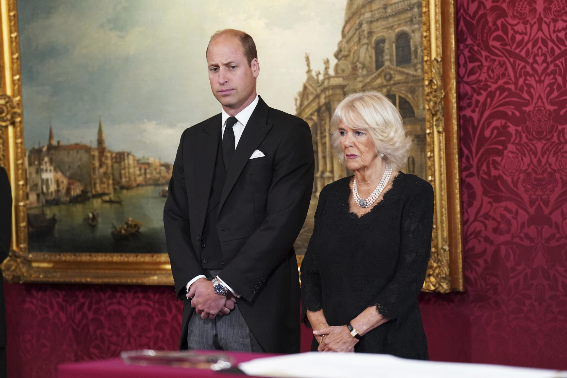 Prince William and Queen Consort Camilla at the Council of Accession ceremony at St James's Palace, London. September 10, 2022.