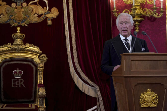 King Charles III during the Accession Council at St James's Palace on September 10, 2022, where he was formally proclaimed monarch.