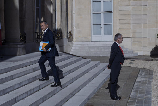 Minister of the Interior Gérald Darmanin arrives at the Elysee Palace for the post-summer-break council of ministers on August 24, 2022.