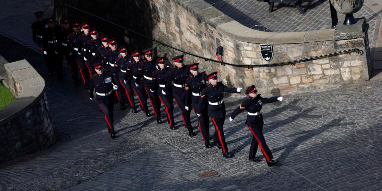 Members of the 105th Regiment Royal Artillery at Edinburgh Castle, Scotland, as the proclamation of King Charles III is underway in London, Saturday, September 12, 2022.