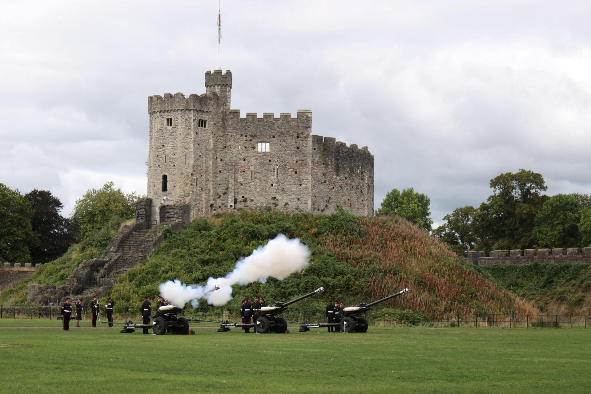 A gun salute is fired for King Charles in Cardiff, Wales, on September 10, 2022.