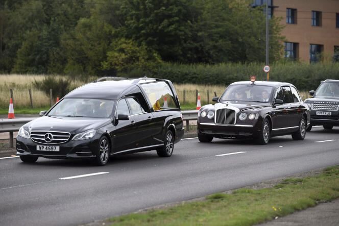 The hearse carrying the coffin of Queen Elizabeth II in Dundee, Scotland, on Sunday September 11, 2022.