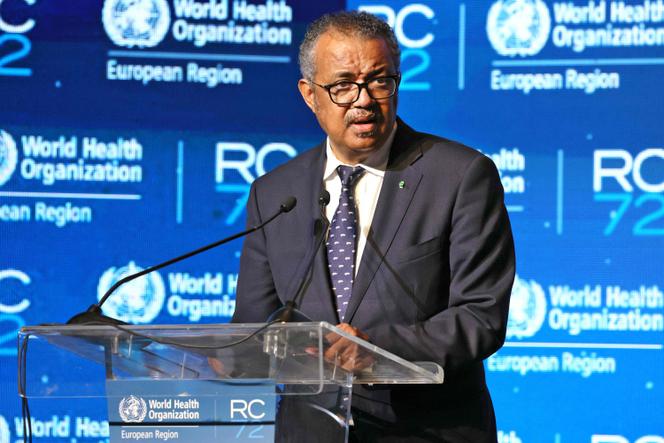 Le directeur général de l’OMS, Tedros Adhanom Ghebreyesus, prononce un discours à Tel-Aviv (Israël), le lundi 12 septembre 2022.