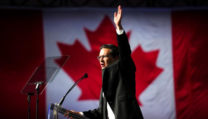 El líder recién electo del Partido Conservador Canadiense, Pierre Poilievre, habla durante la votación en Ottawa, Ontario, el sábado 10 de septiembre de 2022. 